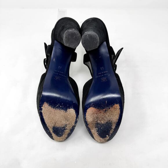 [Sonia Rykiel] Black Gold Lips Suede Leather Open Toe Platform Heels Sz 38 US 8 - Picture 12 of 12